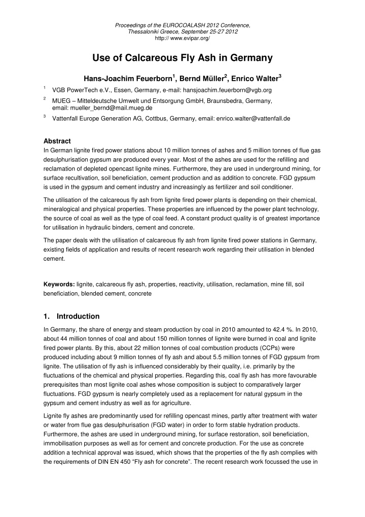 use of calcareous fly ash in germany