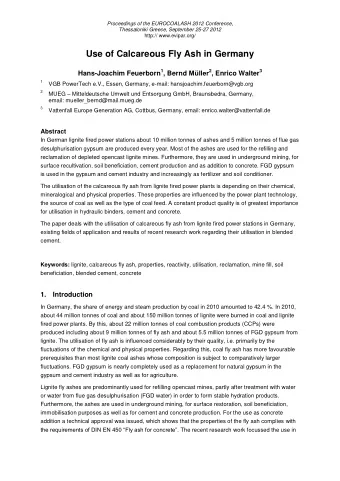 Use of Calcareous Fly Ash in Germany Hans-Joachim Feuerborn 1 , Bernd Mller 2 , Enrico Walter 3 1