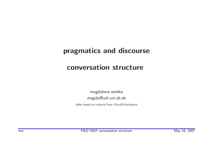 pragmatics and discourse conversation structure