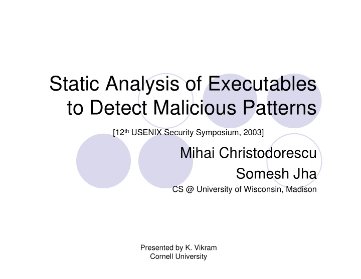 static analysis of executables to detect malicious