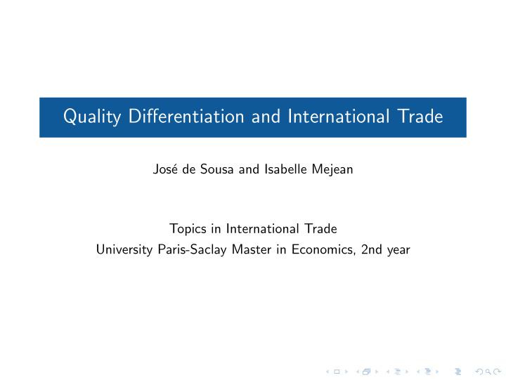 quality differentiation and international trade