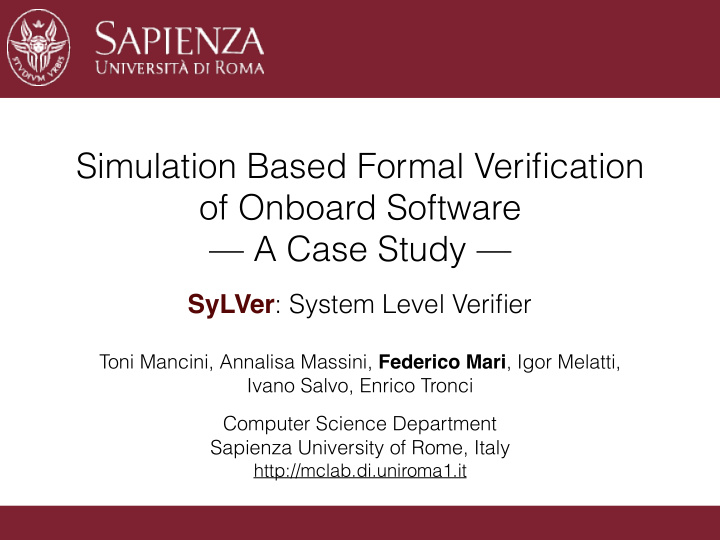 simulation based formal verification of onboard software