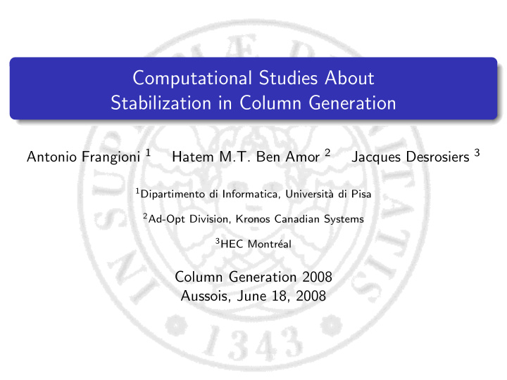 computational studies about stabilization in column