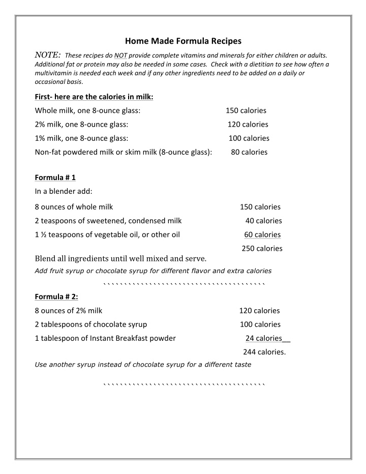 home made formula recipes