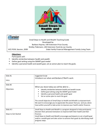 Small Steps to Health and Wealth Teaching Guide  Developed by  Barbara Haynes, UW-Extension Price