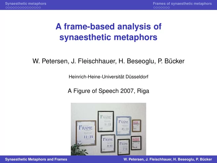 a frame based analysis of synaesthetic metaphors