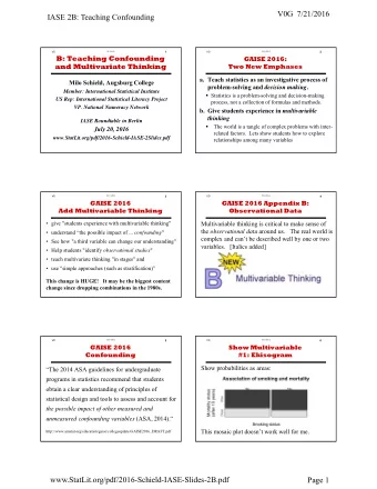 V0G  7/21/2016  IASE 2B: Teaching Confounding  V0  2016 IASE  1  V0  2016 IASE-2  2  B: Teaching
