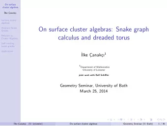 On surface cluster algebras: Snake graph  Abstract Snake  Graphs  Relation to  calculus and dreaded
