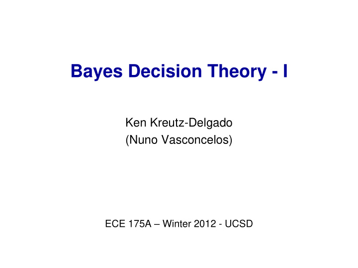 bayes decision theory i