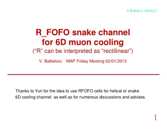R_FOFO snake channel  for 6D muon cooling  (R can be interpreted as rectilinear)  V.