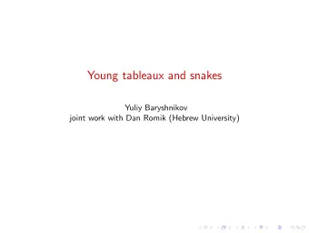 Young tableaux and snakes  Yuliy Baryshnikov  joint work with Dan Romik (Hebrew University)