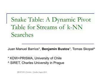 Snake Table: A Dynamic Pivot  Table for Streams of k-NN  Searches Juan Manuel Barrios*, Benjamin