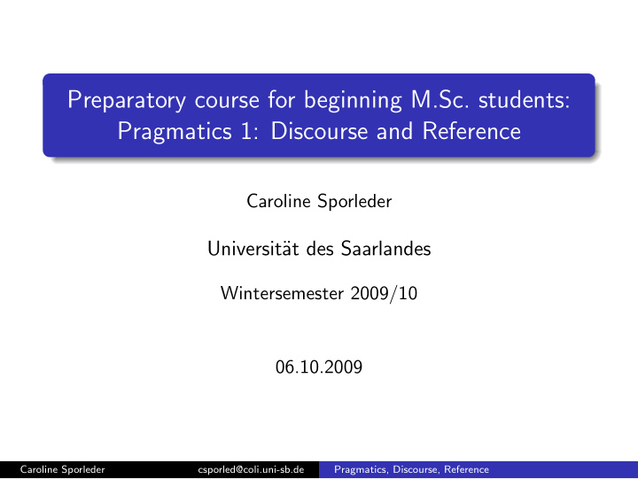 preparatory course for beginning m sc students pragmatics