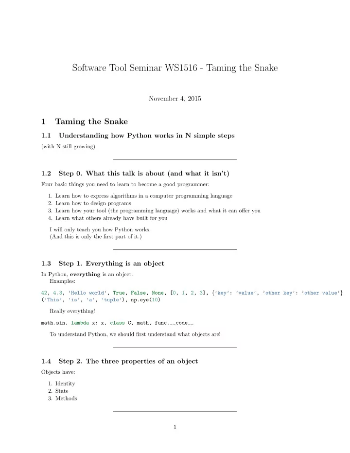 software tool seminar ws1516 taming the snake