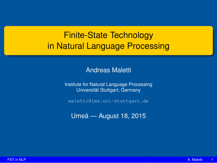 finite state technology in natural language processing