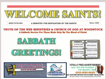 TRUTH ON THE WEB MINISTRIES &amp; CHURCH OF GOD AT WOODSTOCK  A Sabbath Service For Those Made Holy