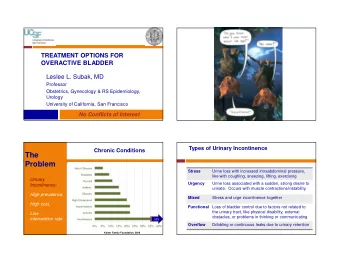 The  Problem  Stress  Urine loss with increased intraabdominal pressure,  like with coughing,