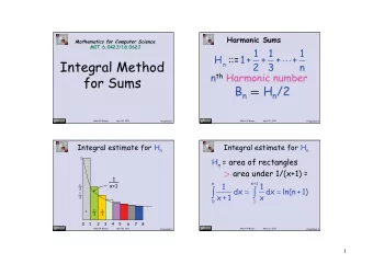 Integral Method  n n th Harmonic number  for Sums B n = H n /2  Albert R Meyer,             April