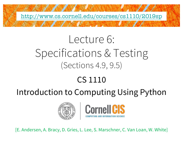 lecture 6 specifications testing