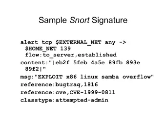 Sample Snort Signature  alert tcp $EXTERNAL_NET any -&gt;  $HOME_NET 139