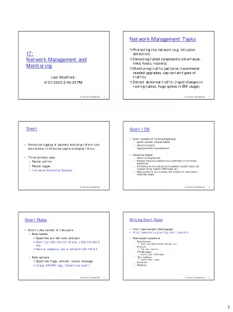 Net work Management  Tasks  Prot ect ing t he net work (e.g. int rusion  17:  det ect ion)  Net