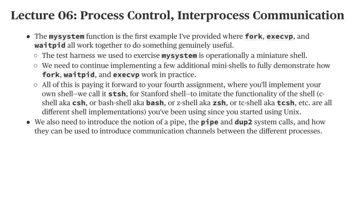 lecture 06 process control interprocess communication