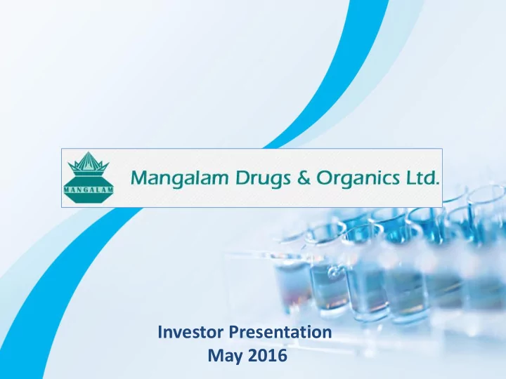 investor presentation may 2016 table of contents