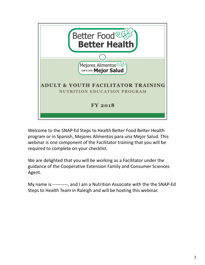 welcome to the snap ed steps to health better food better