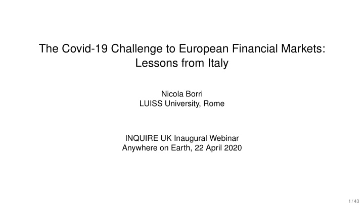 the covid 19 challenge to european financial markets