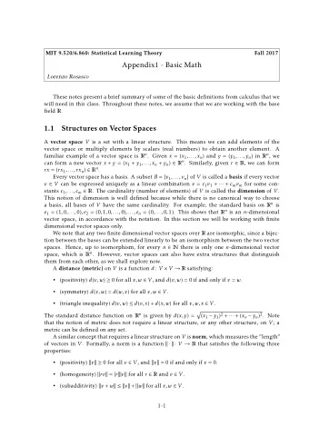 Appendix1 - Basic Math  Lorenzo Rosasco  These notes present a brief summary of some of the basic