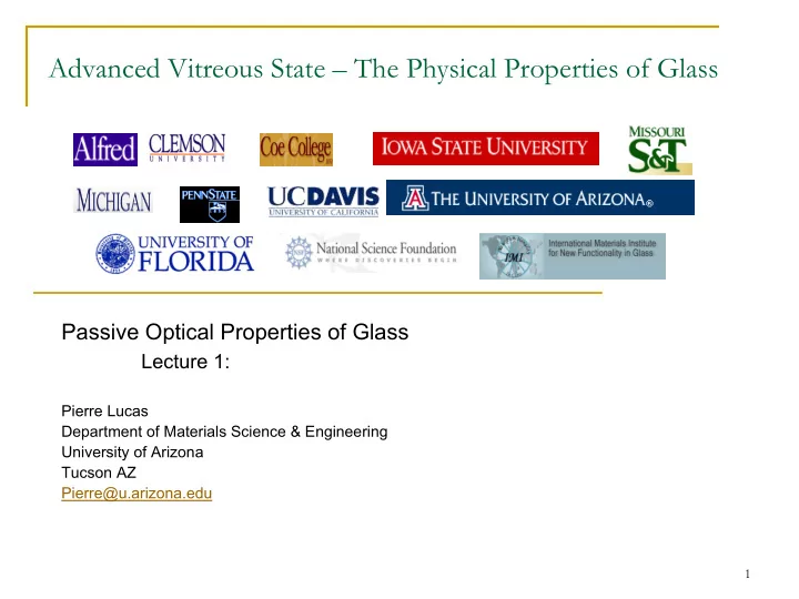advanced vitreous state the physical properties of glass