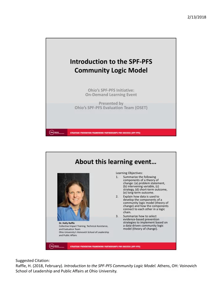 introduction to the spf pfs community logic model