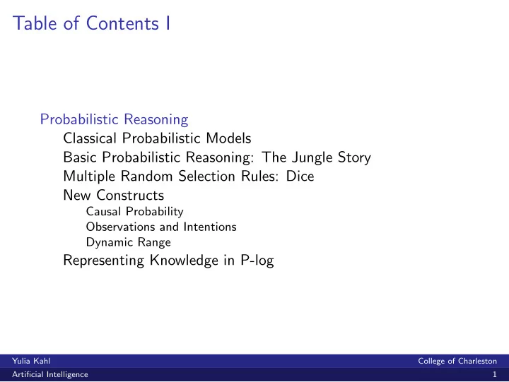 table of contents i