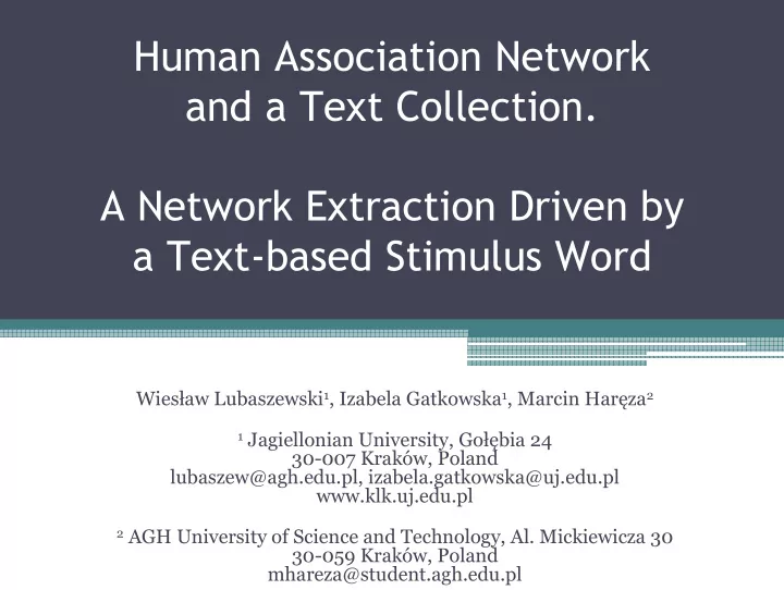 human association network and a text collection a network