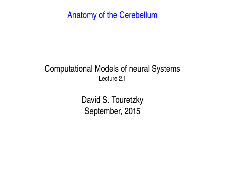 anatomy of the cerebellum computational models of neural