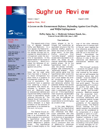 Sughr ue Revi ew  Sughr ue Revi ew  Volume 1, Issue 7  August 5, 2009  Sughrue Mion, PLLC  A Lesson
