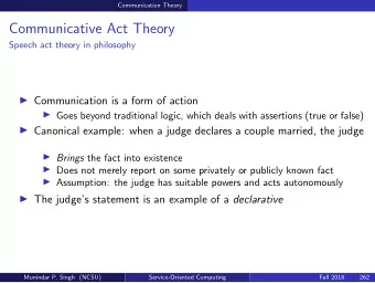 Communicative Act Theory  Speech act theory in philosophy  Communication is a form of action