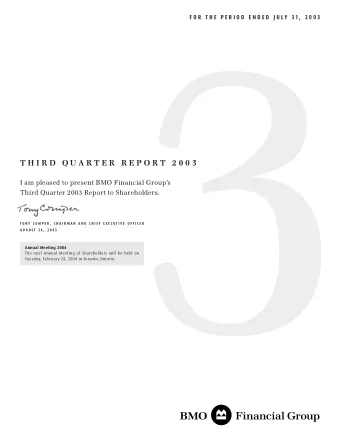 3 T H I R D  Q U A R T E R  R E P O R T 2 0 0 3  I am pleased to present BMO Financial Groups