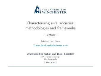 Characterising rural societies:  methodologies and frameworks  - Lecture -  Tristan Berchoux