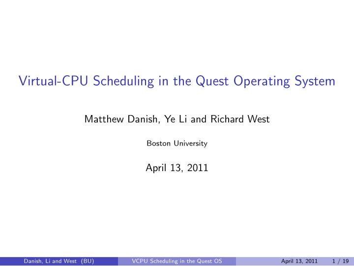 virtual cpu scheduling in the quest operating system