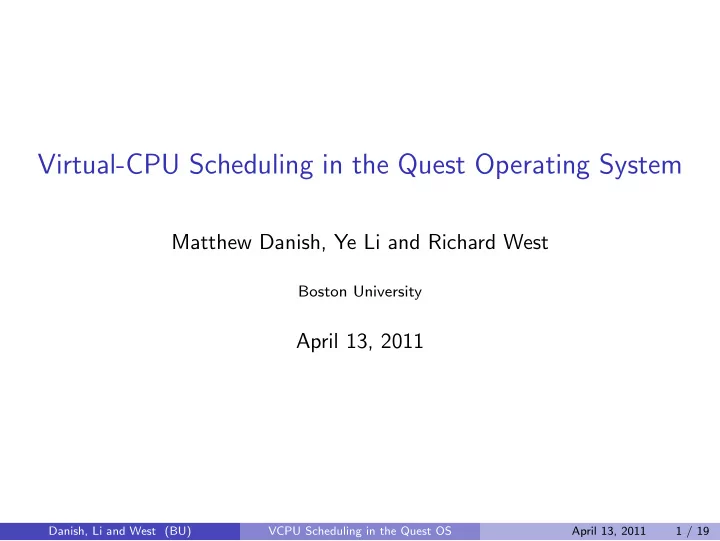 virtual cpu scheduling in the quest operating system