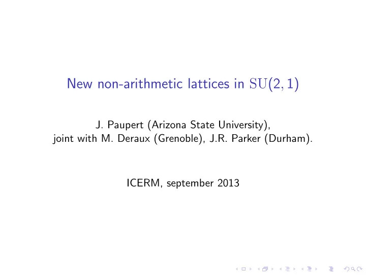 new non arithmetic lattices in su 2 1