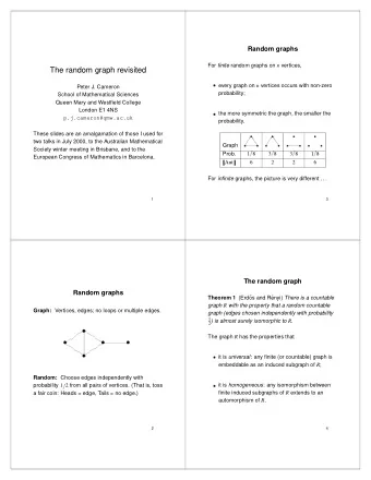 The random graph revisited every graph on n vertices occurs with non-zero  Peter J. Cameron