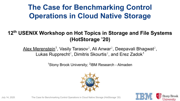 the case for benchmarking control operations in cloud