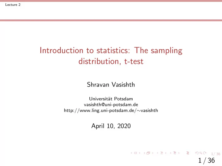 introduction to statistics the sampling distribution t