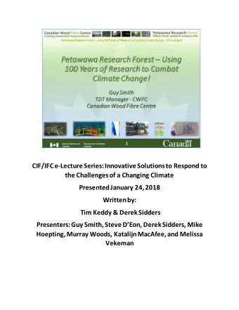 CIF/IFC e-Lecture Series: Innovative Solutions to Respond to  the Challenges of a Changing Climate