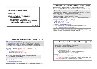 Techniques  and Examples for Propositional Clauses  For propositional sentences there are some