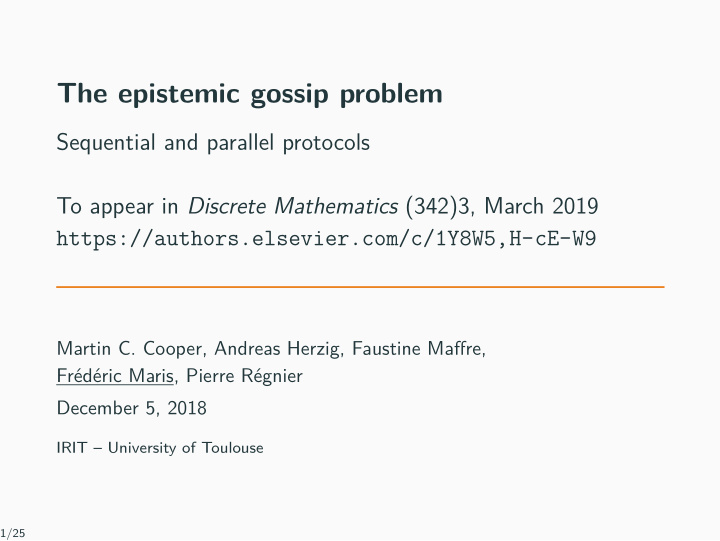 the epistemic gossip problem