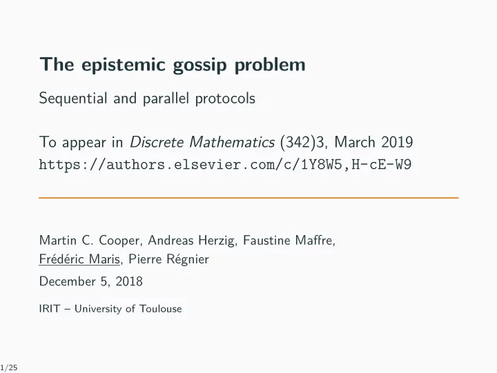 the epistemic gossip problem