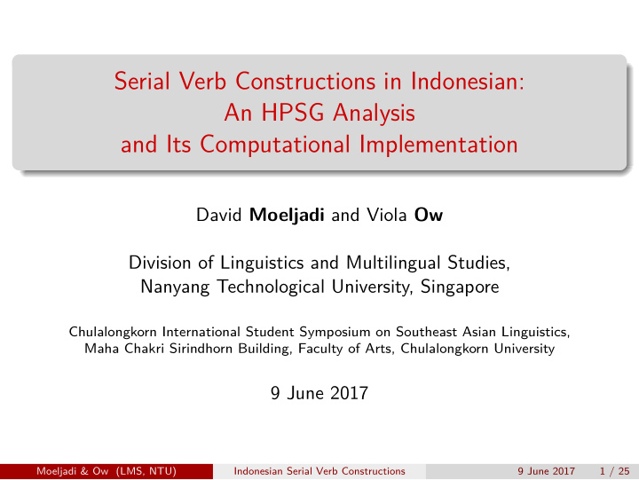 serial verb constructions in indonesian an hpsg analysis